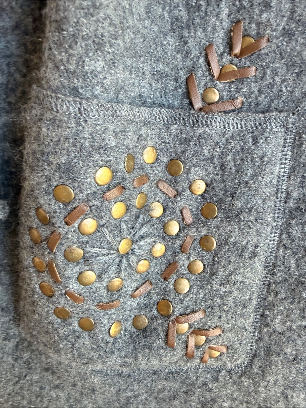 Fall Cottagecore Gray Embroidered Wool Button Jacket - Picture 2 of 4